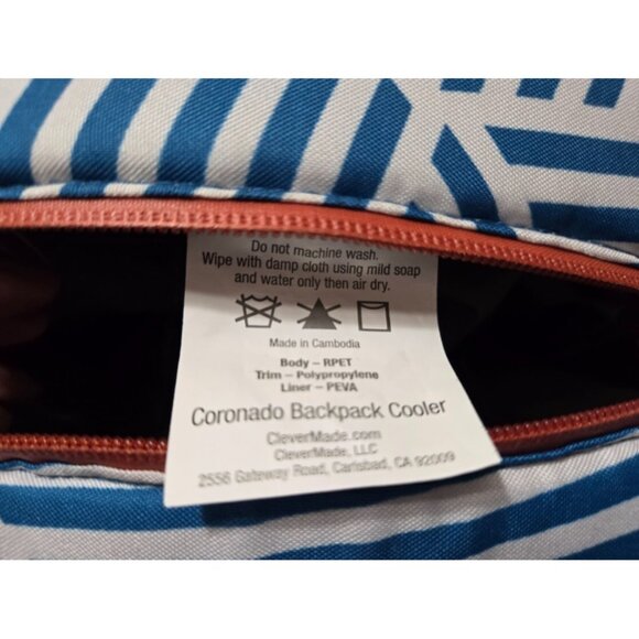 CleverMade Insulated 18 Can Leakproof Blue Stripe Cooler Backpack  - NWT - Picture 10 of 11